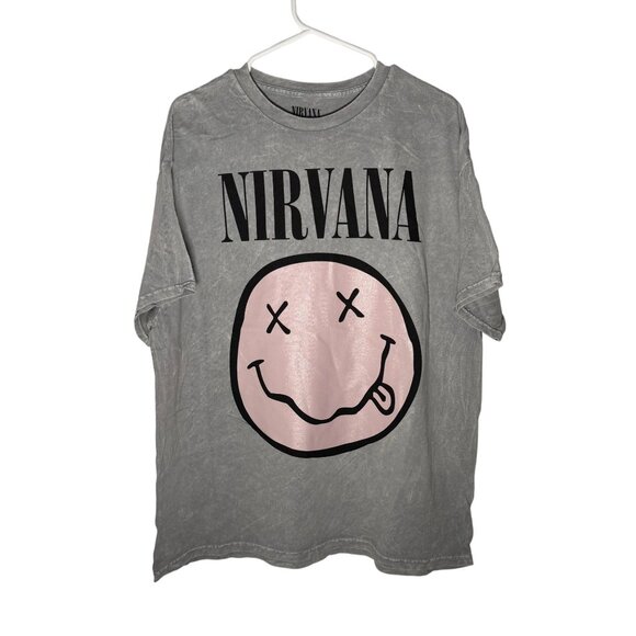 Nirvana Band Tee Smiley Grunge Retro Oversized Distressed Gray Size 1X NWOT - Picture 1 of 4
